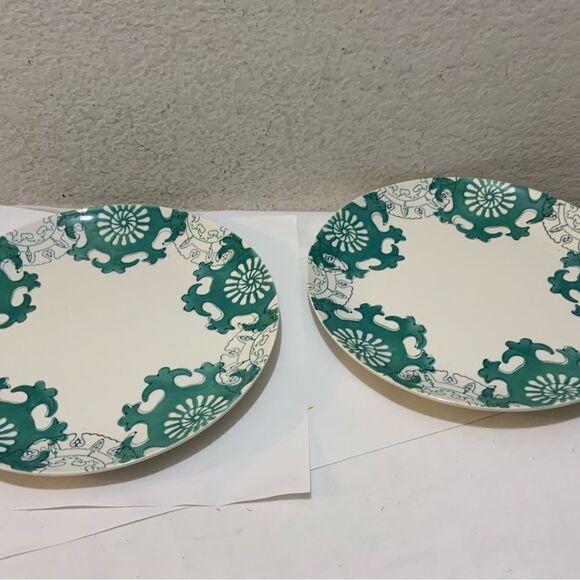 2 Threshold Keira Stoneware Green Patterned Stoneware Dinner Plates 10.5" G18 - Picture 2 of 6